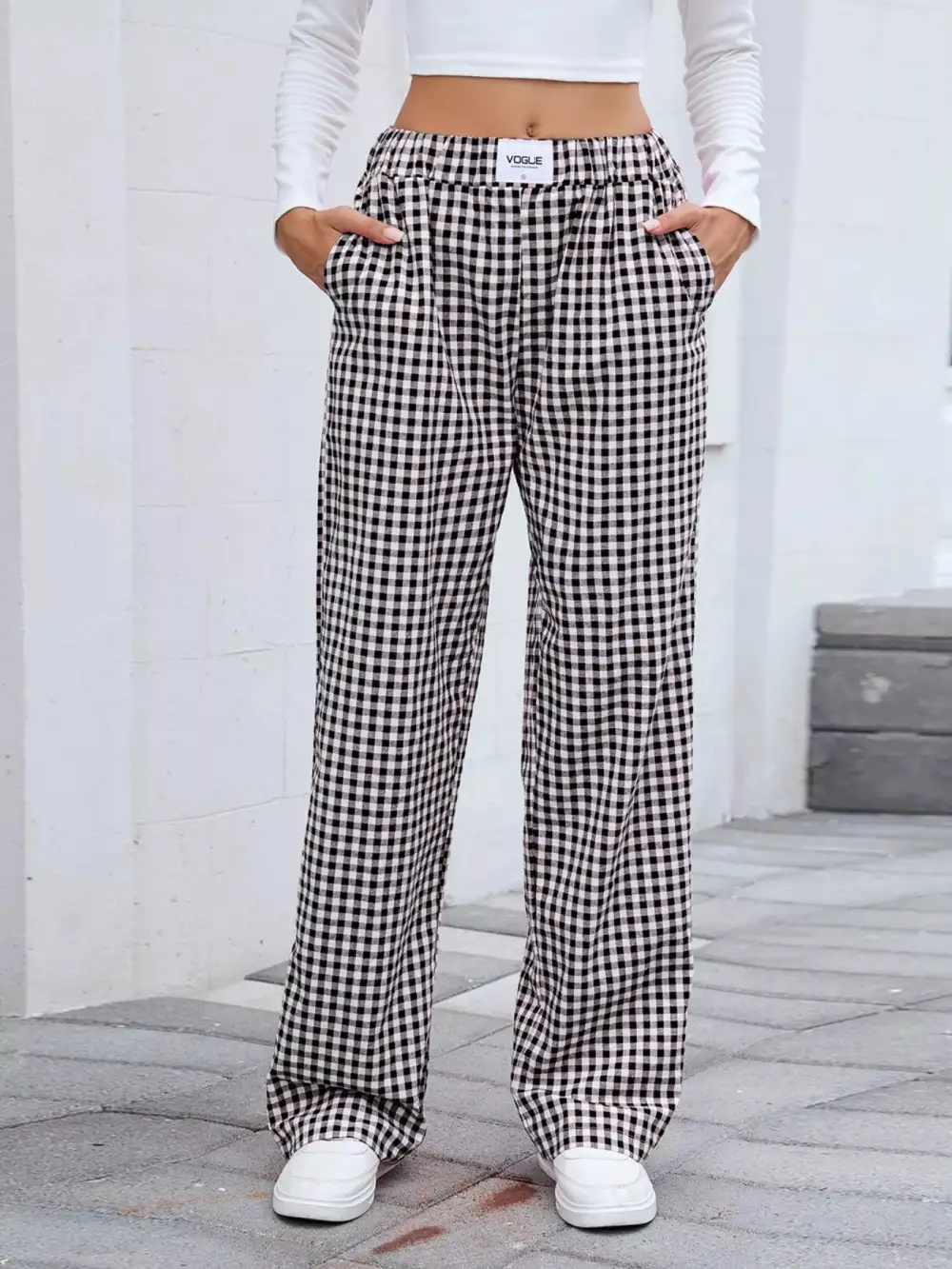 Relaxed Plaid Wide Leg Pants