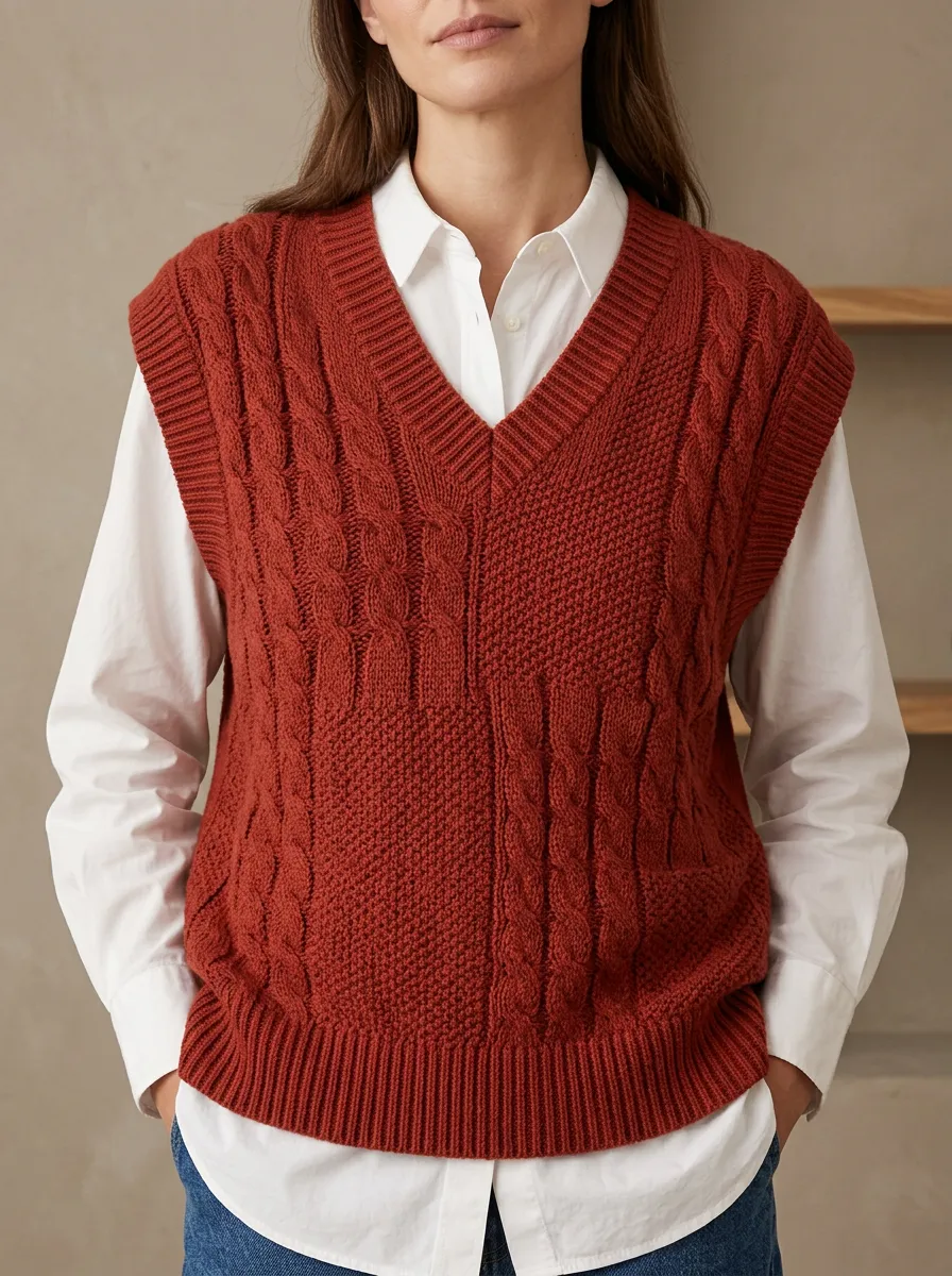Autumn Cable Vneck Sweater Vest