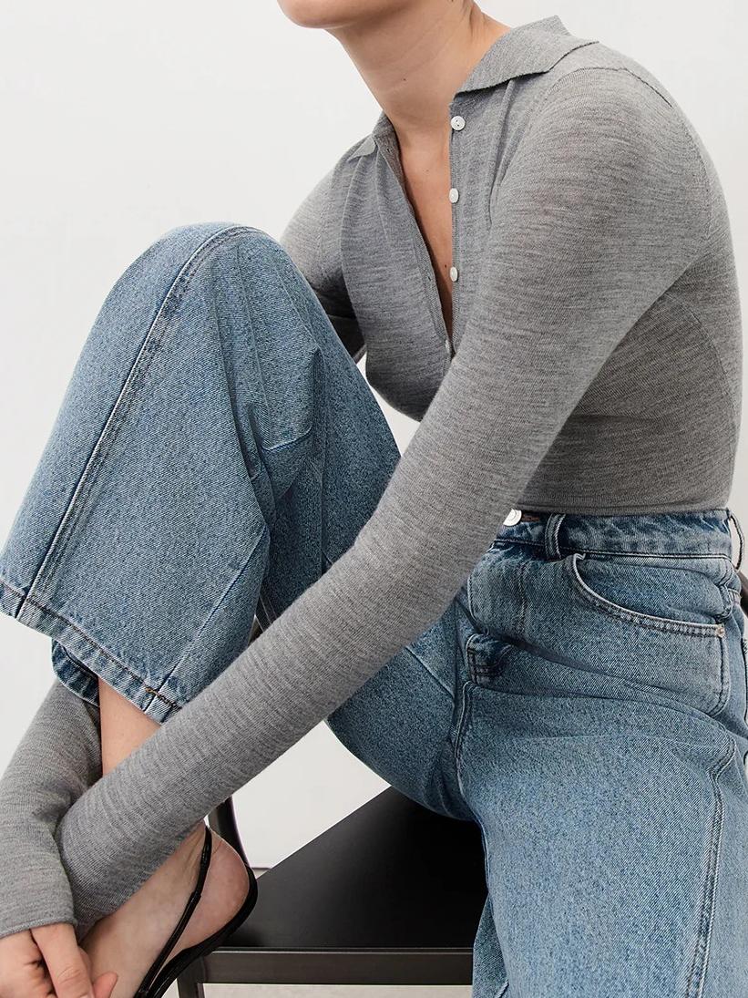 SILVER MARLE MERINO POLO TOP