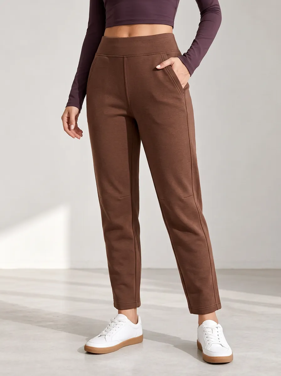 Women's High Waist Joggers in Brown