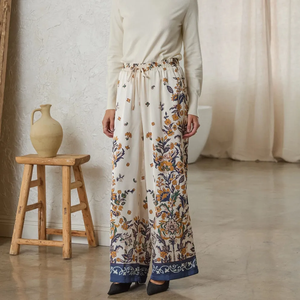 Floral Border Satin Pants