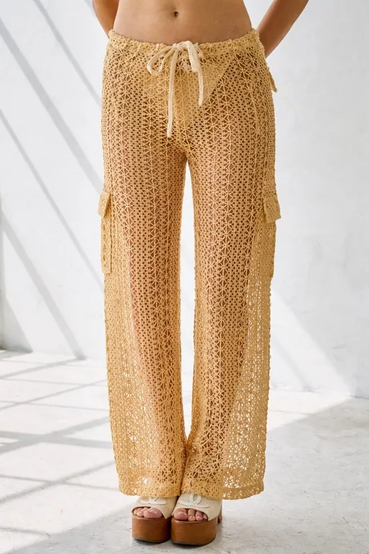 Crochet Wide-Leg Cargo Pants