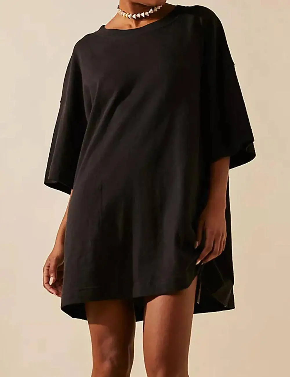 Soild Color Angled Pocket T-shirt Mini Dress Box T-shirt