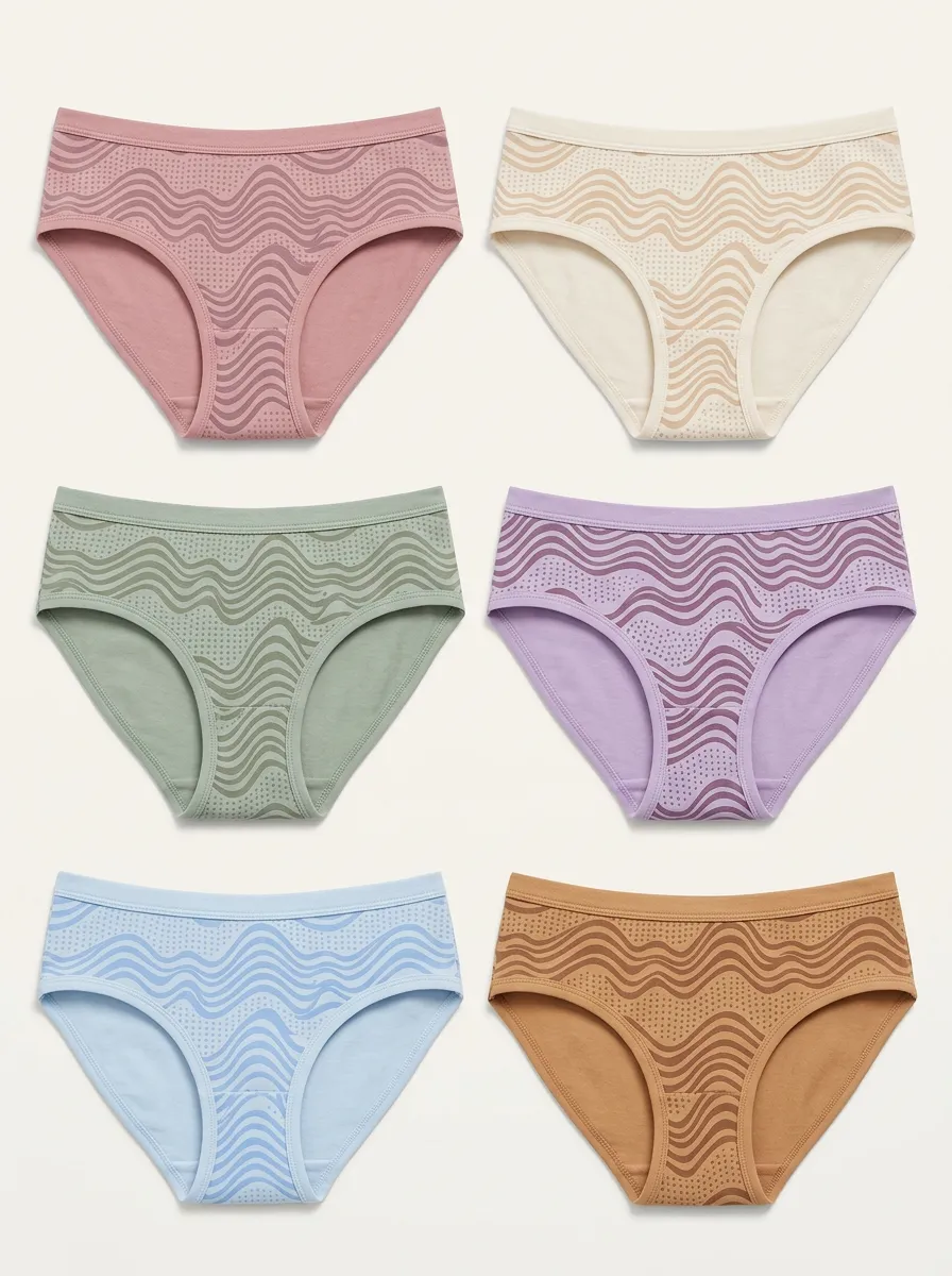 Women's Multi-color Wavy Pattern Printed Panties 6-Pack