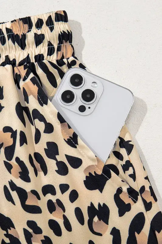 Allover Leopard Print Wide Leg Pants