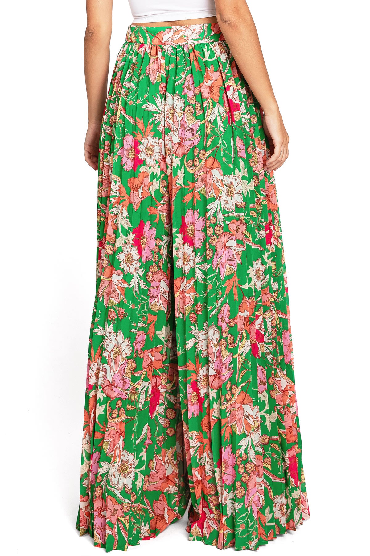 Green and Pink Floral Print Palazzo Pants