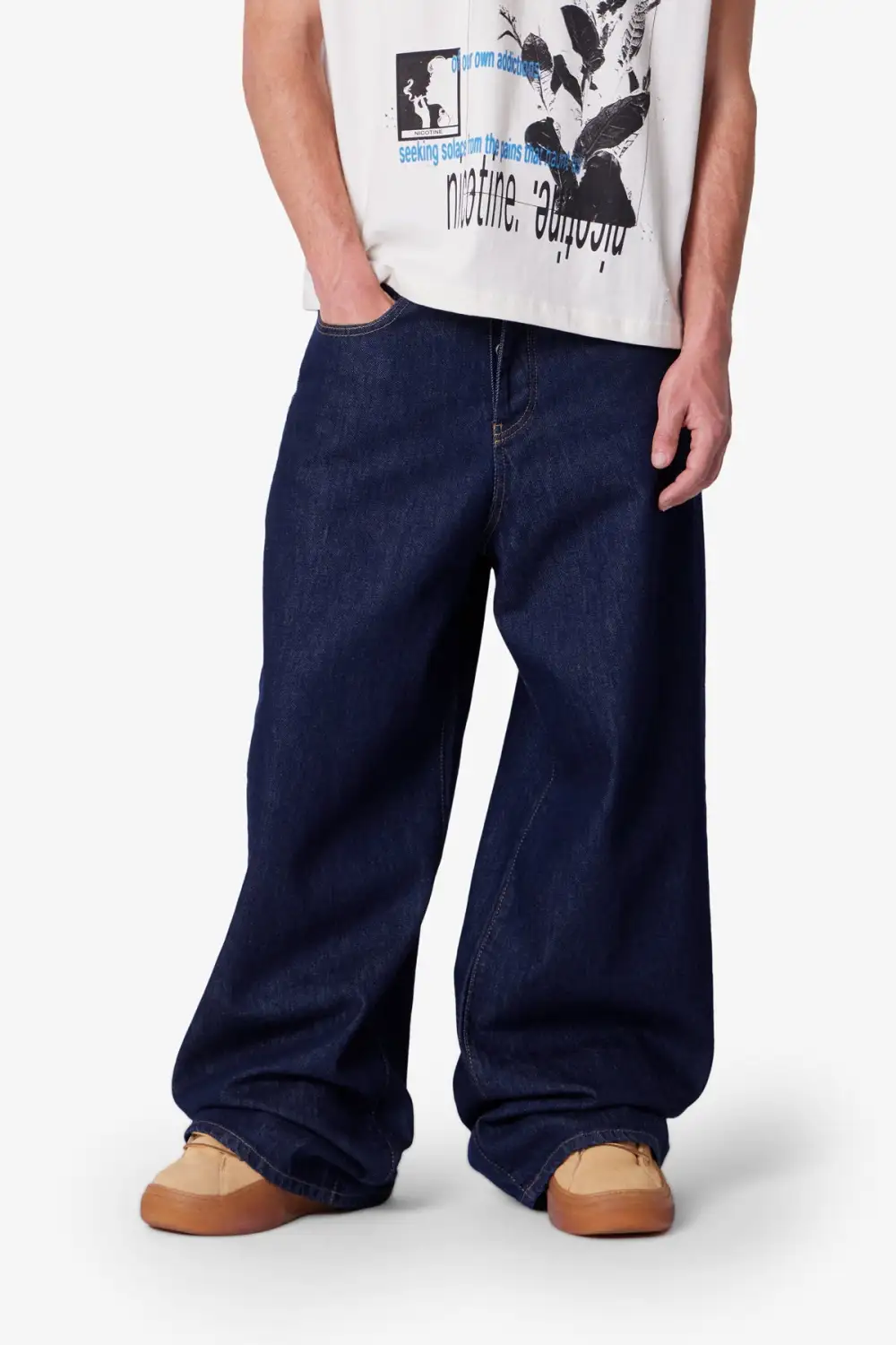 Relaxed Raw Finish Baggy Jeans