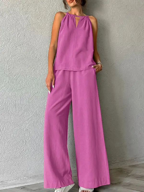 Relaxed Cutout Vest And Pants Set