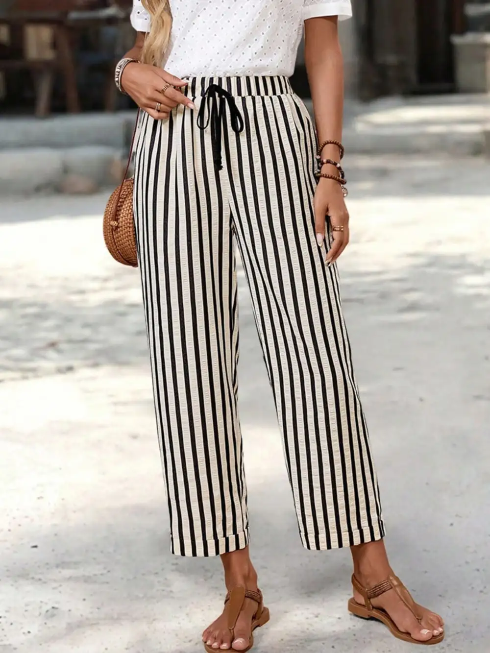 Striped High Waisted Cropped Pants