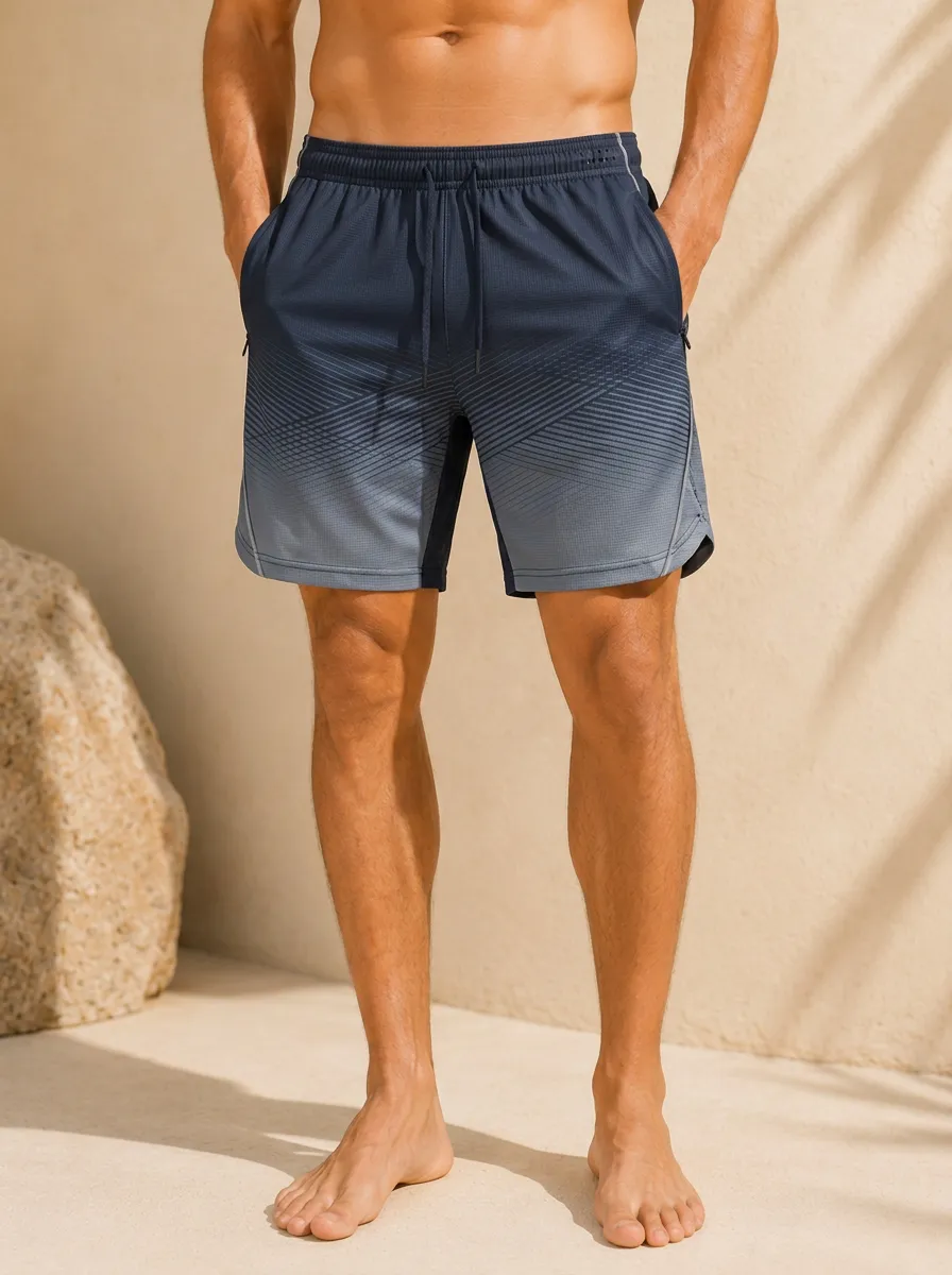 Men's Athletic Gym Geometric Ombre Printed Shorts