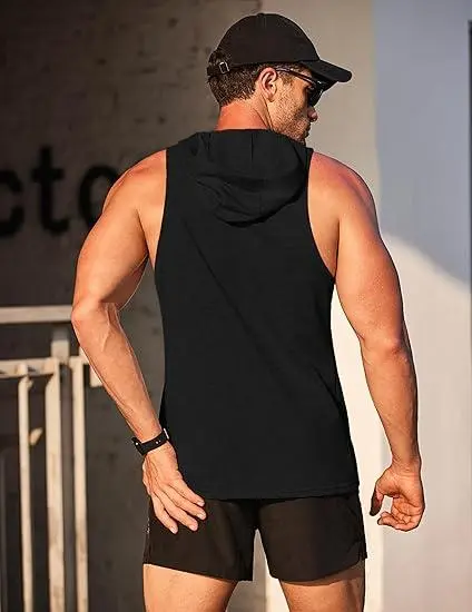 🔥Last Day 49% Off-Men's Solid Kangaroo Pocket Hooded Sports Vest Loose Fit Sleeveless Fitness Hoodie for Summer Gym Workout Running Fathers Day Gift Training Shirt Modern Sportswear