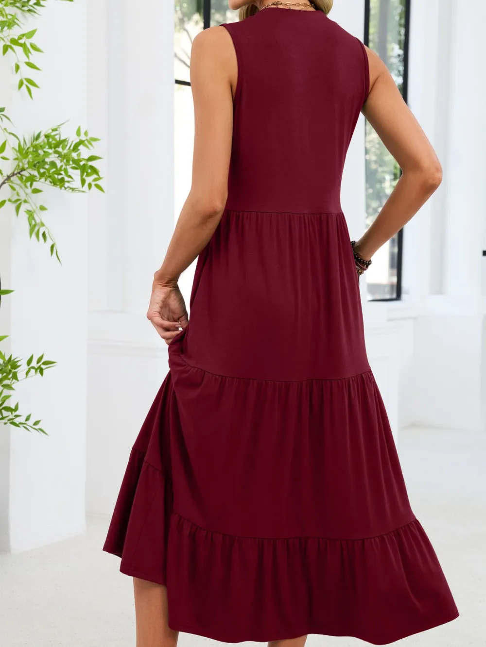 Tiered Sleeveless Midi Dress