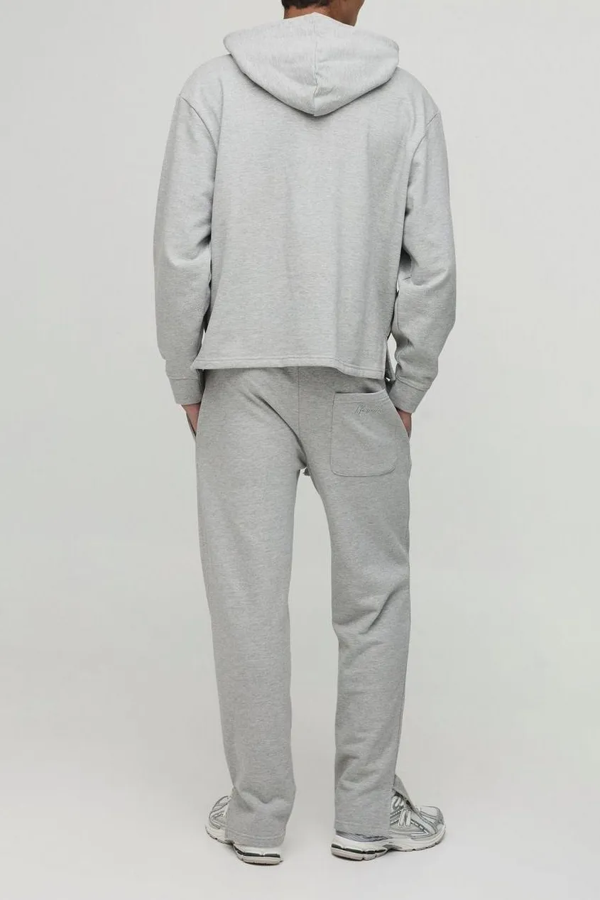 Grey Marl Regular Fit Pocket Hoodie Fall And Winter Cotton Daily