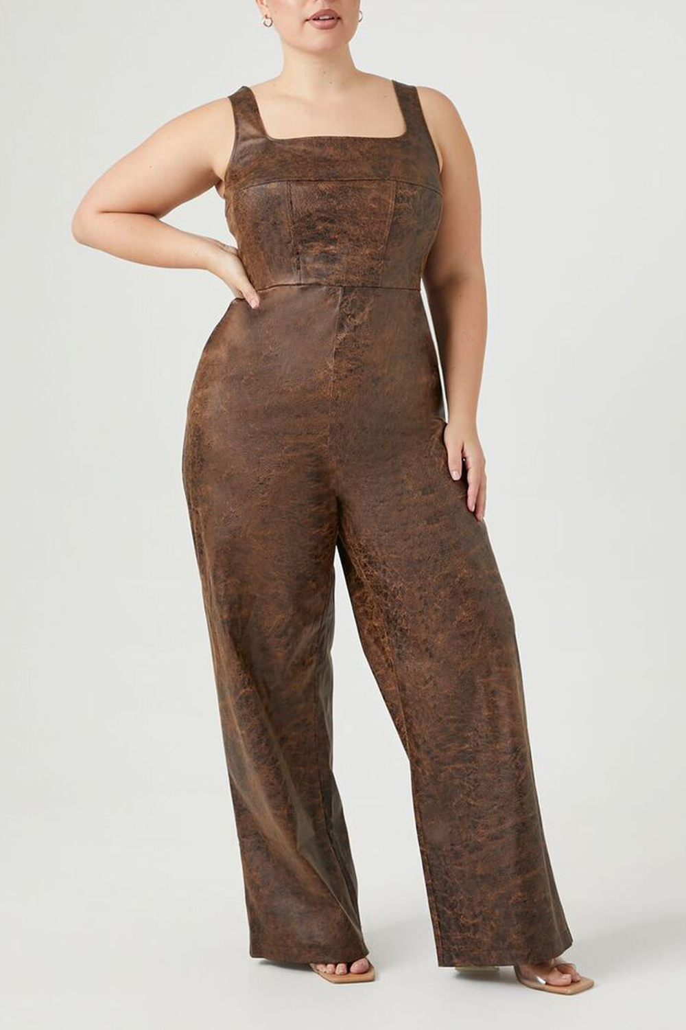 Plus Size Faux Leather Jumpsuit