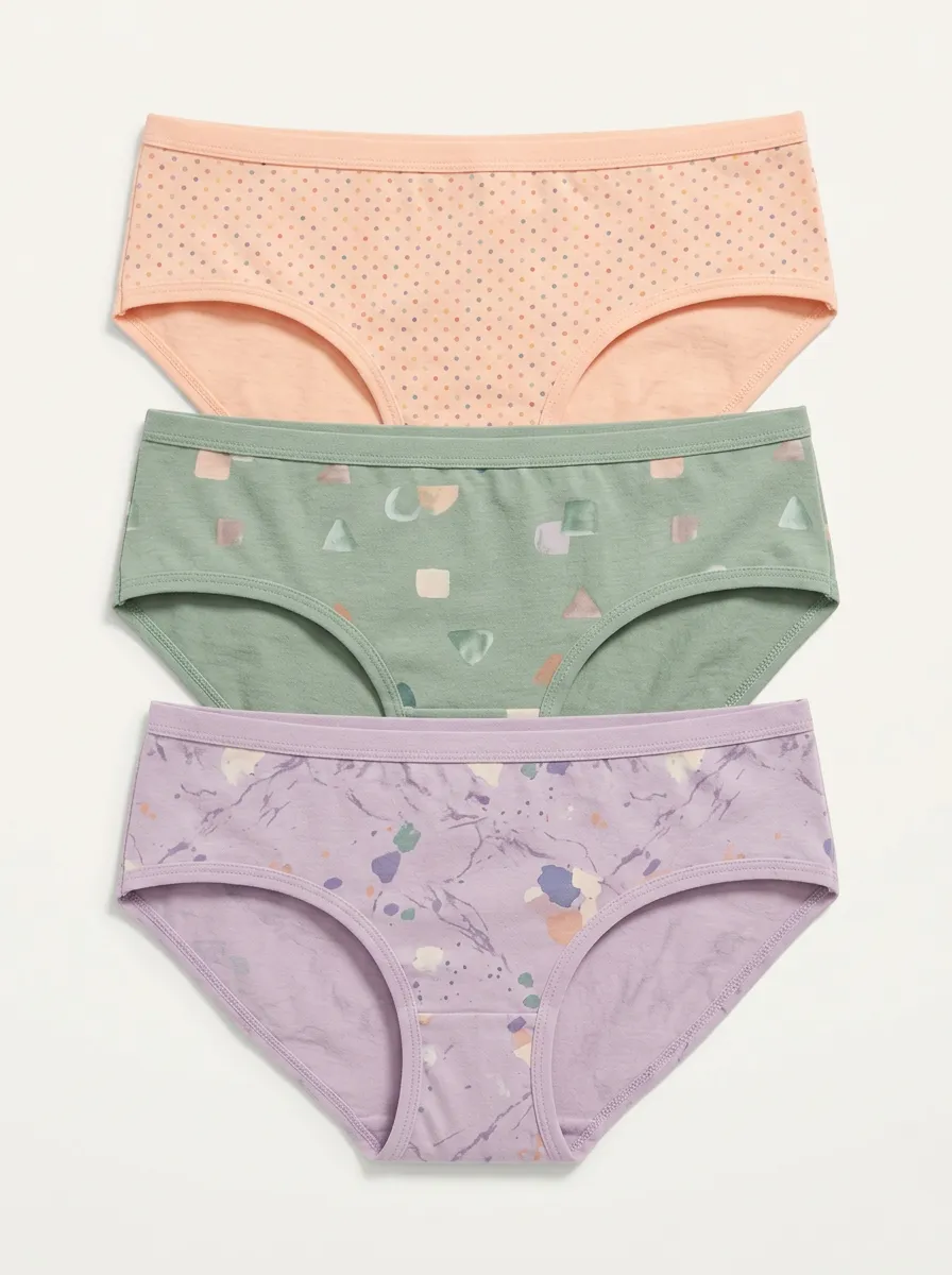 Women's Pastel Geometric Polka Dot Marble Print 3-Pack Panties