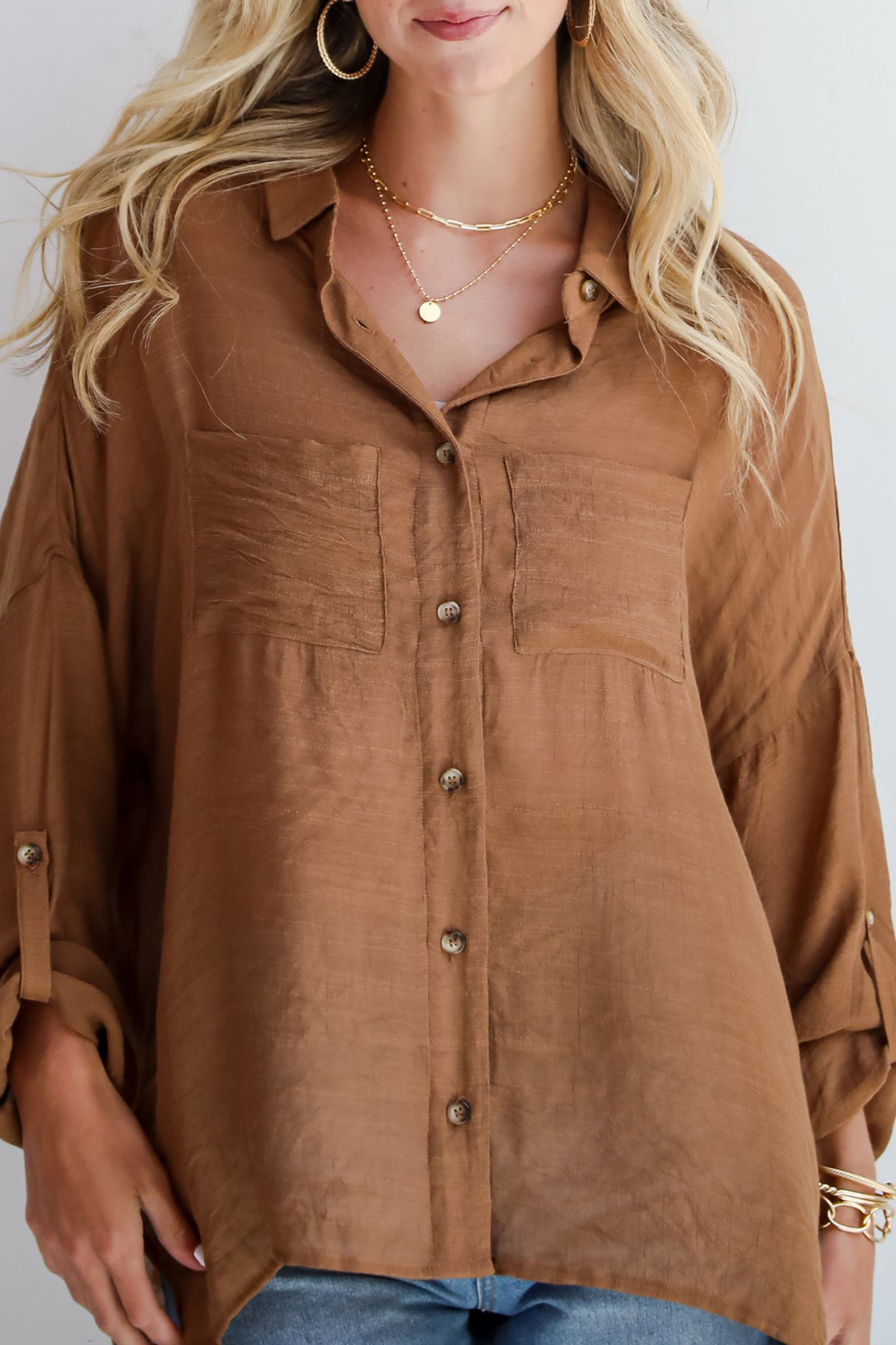 Compelling Composure Oversized Button-Up Blouse