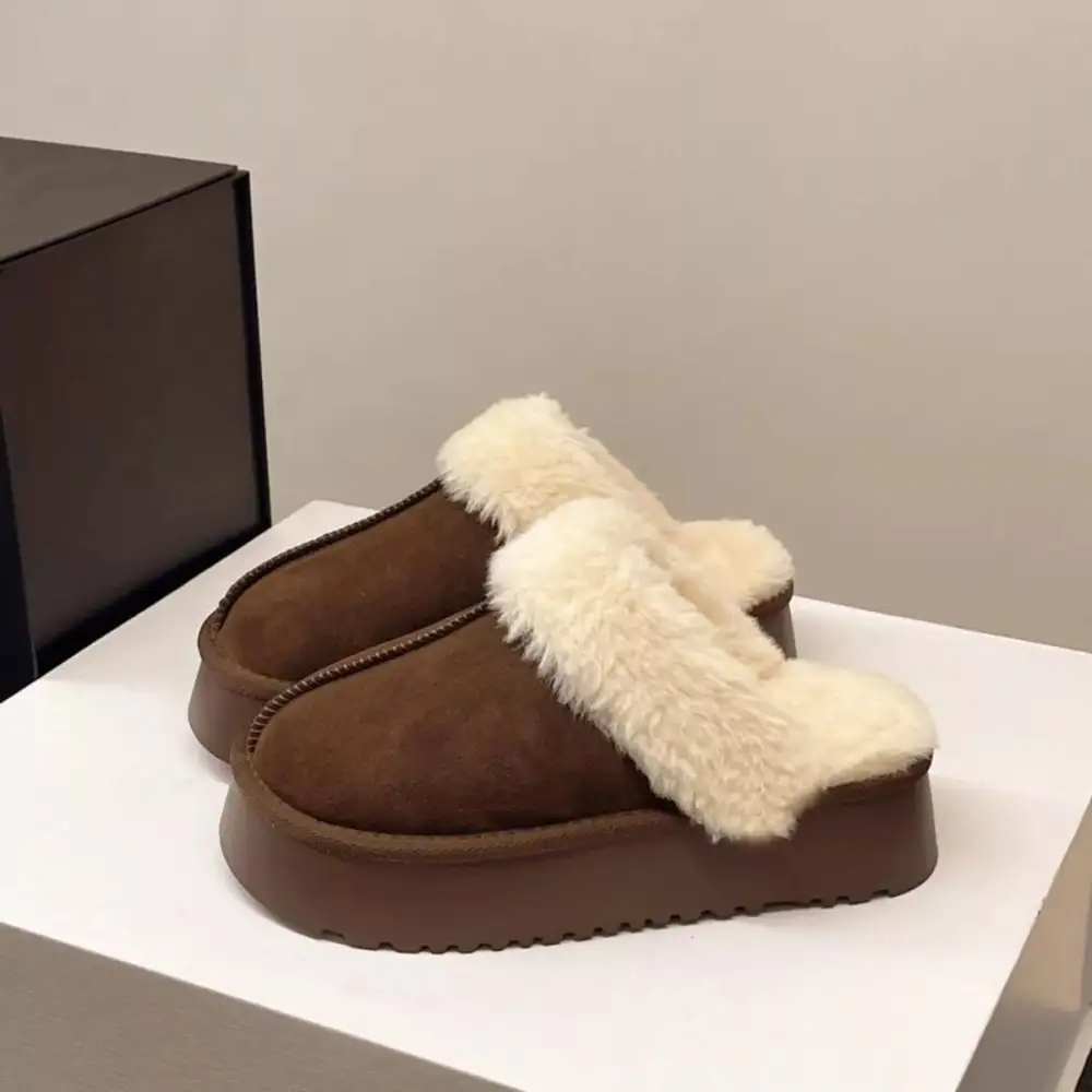 Textured Round Toe Platform Slippers