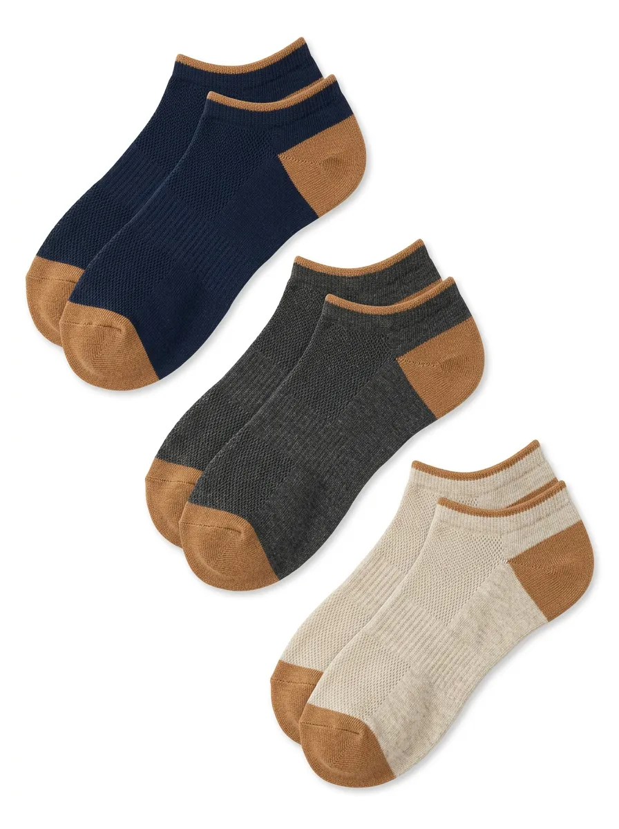 Men's Three-Pair Textured Instep Contrast Ankle Sock Set