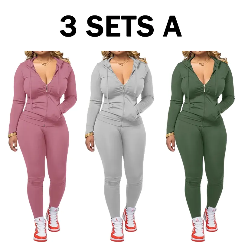 Women's Fall Zipper Hoodie and Skinny Pants Set, Casual Soft Long Sleeve Pullover with Pocket Design