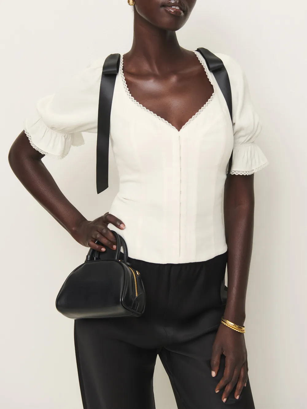 V Neck Puff Sleeve Blouse