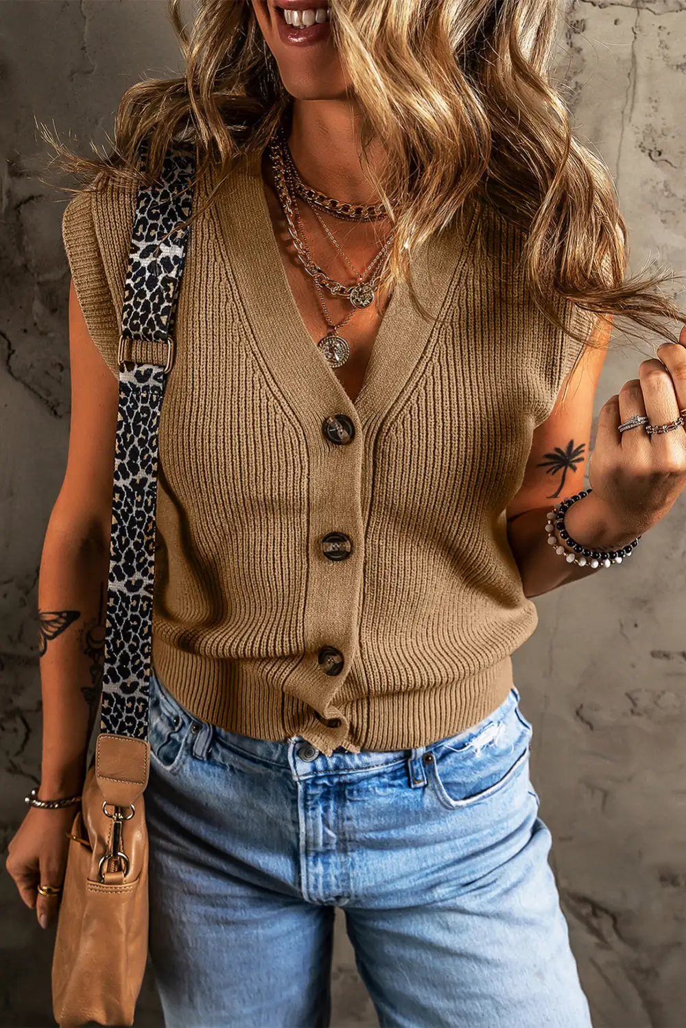 V-Neck Button Front Sweater Vest