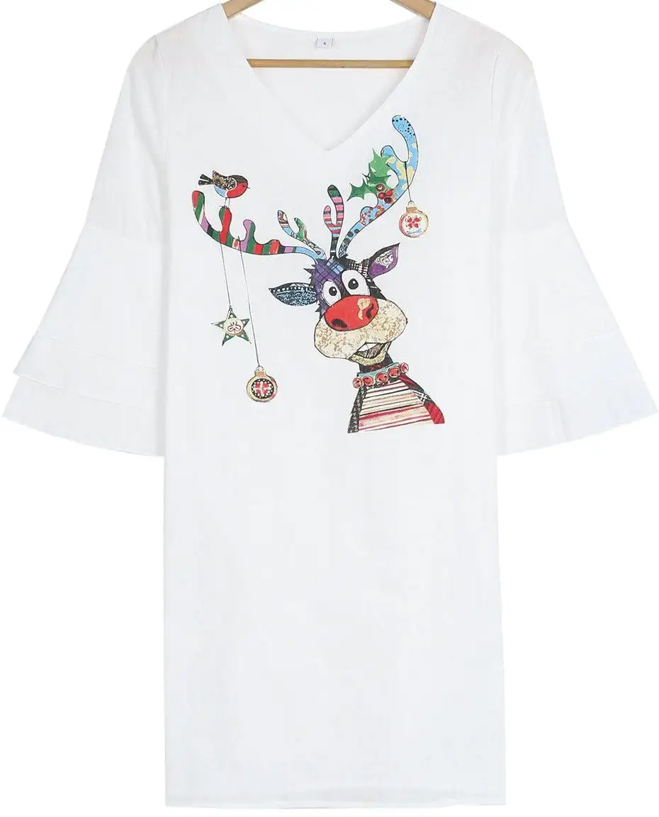 Attractive Cartoon Print 3/4 Sleeve Mini Dress