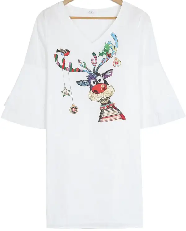 Attractive Cartoon Print 3/4 Sleeve Mini Dress