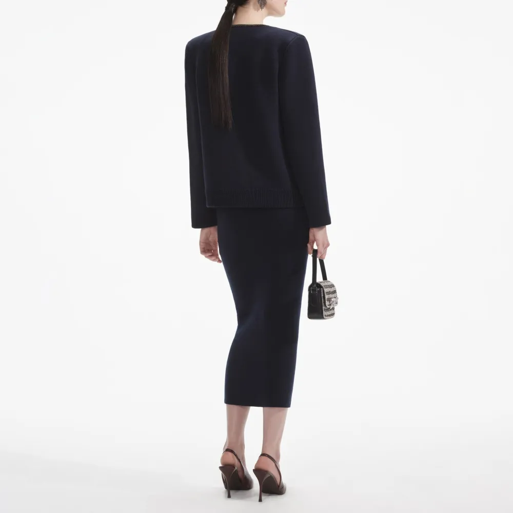 Navy Embellished Knit Cardigan