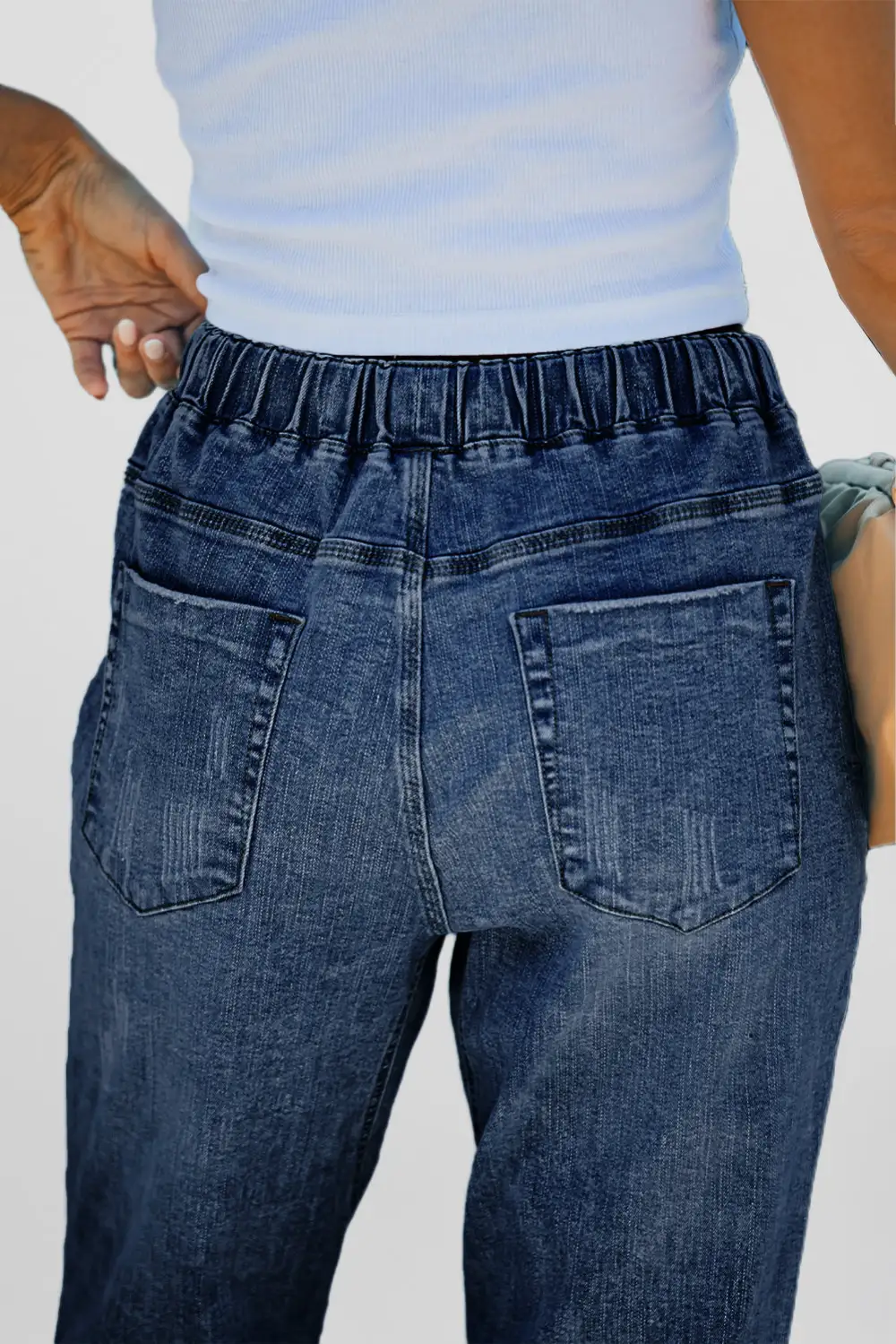 Pocketed Distressed Gather Round Jogger Jeans
