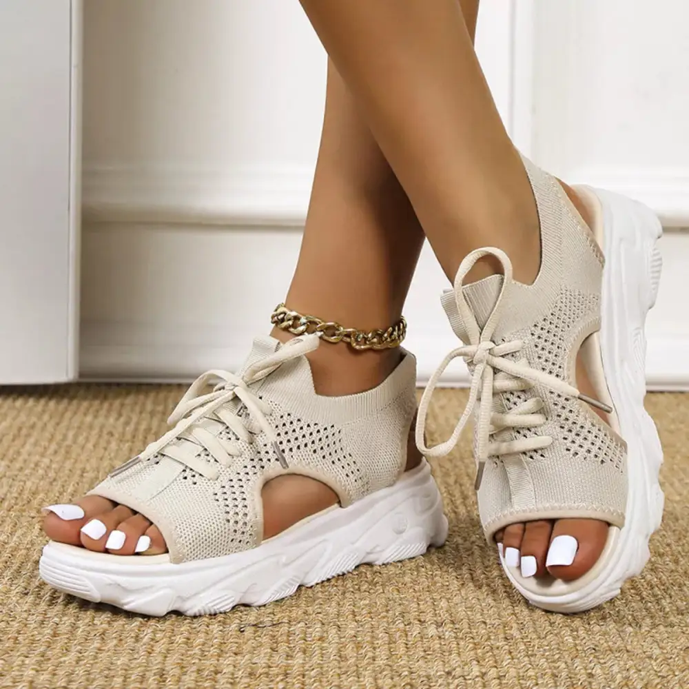 Breathable Mesh Lace-Up Platform Sandals