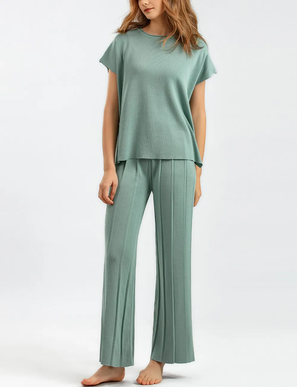 Women'S Sweater Set 2 Piece Lounge Set Knit Pullover Tops Vest High Waisted Pants