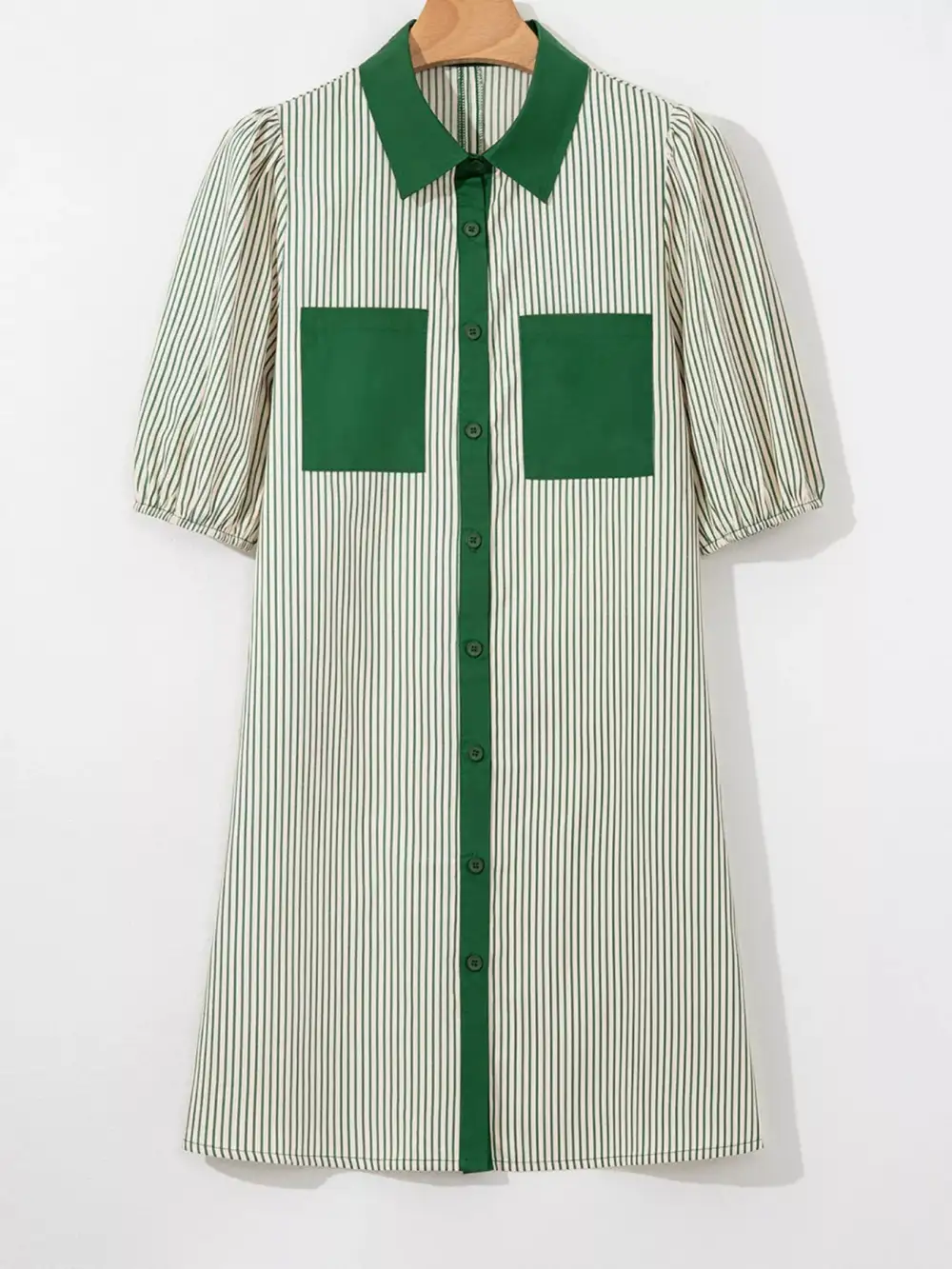 Structured Shape Striped Patchwork Button Front Mini Dress