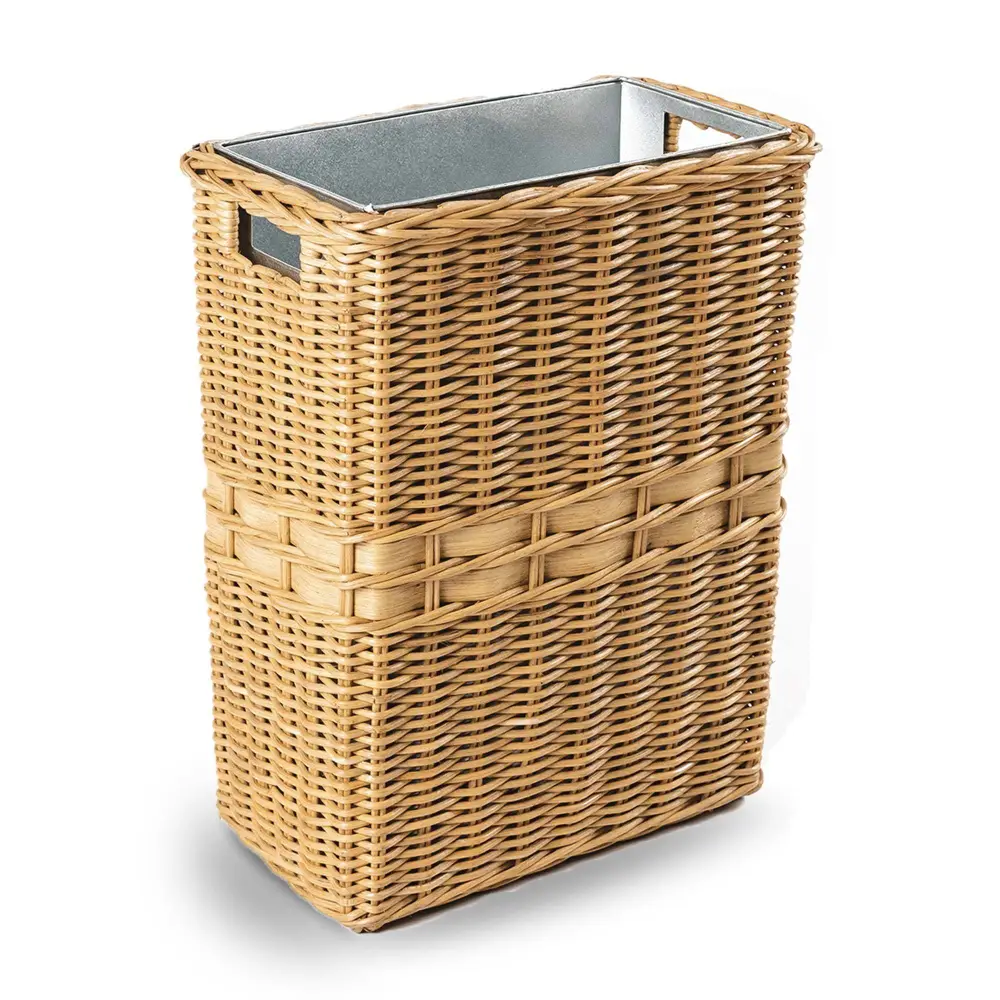 Large Wicker Waste Basket With Metal Liner