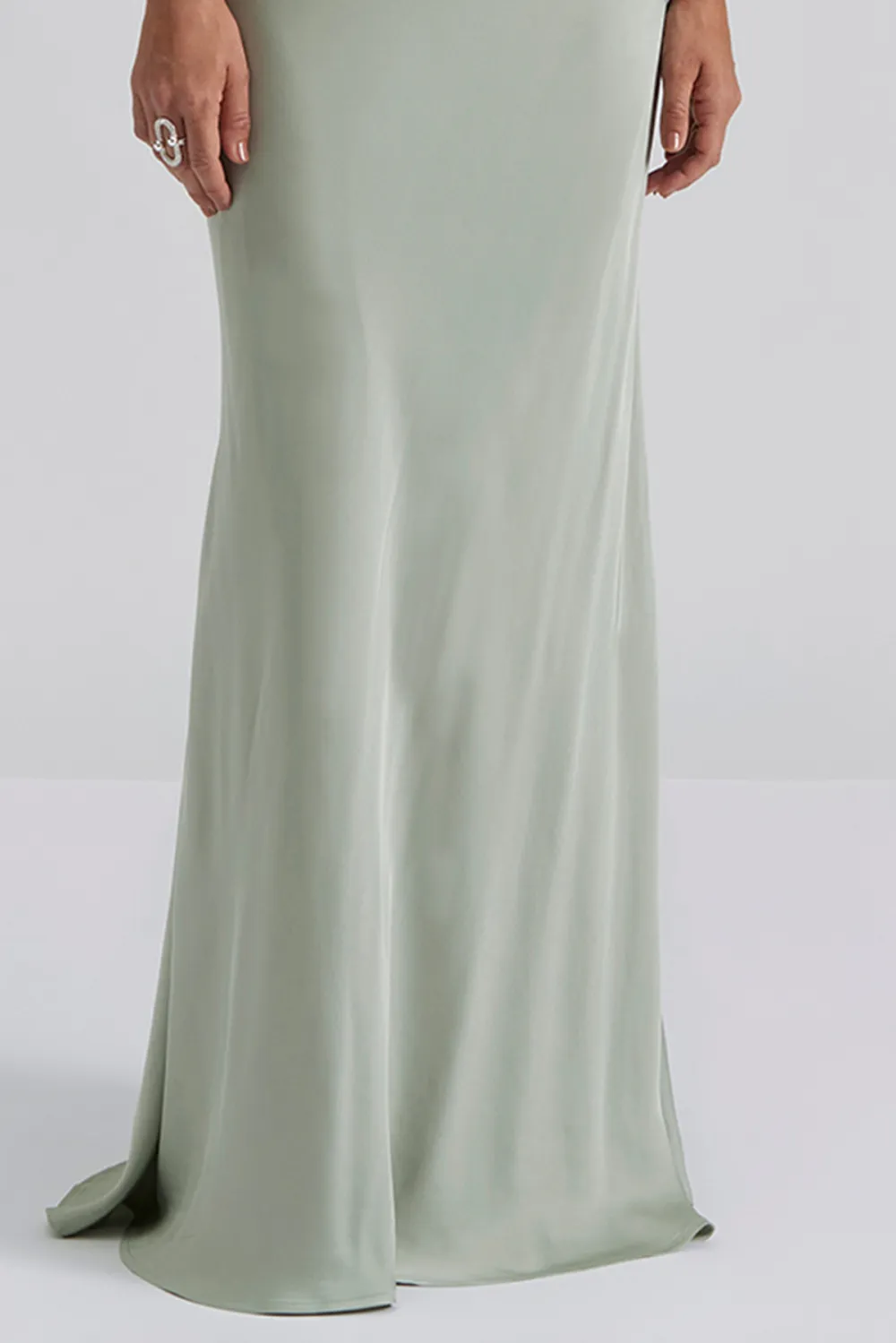 Asymmetrical Shoulder Satin Maxi Dress