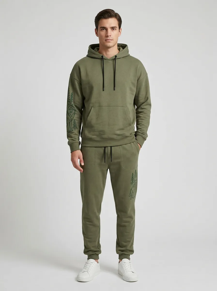 Men's Nature Lover Wolf Forest Printed Hoodie Jogger Set