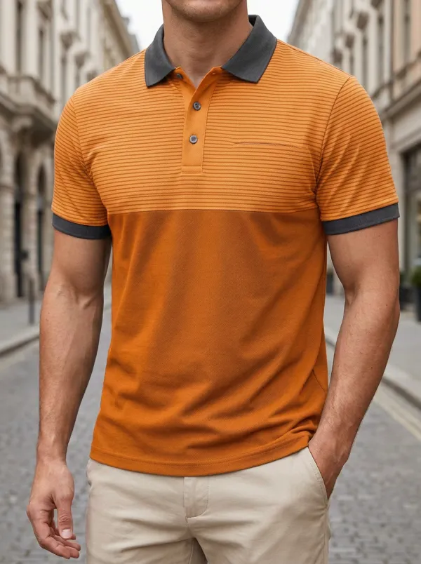 Men's Vintage Inspired Colorblock Striped Polo Shirt