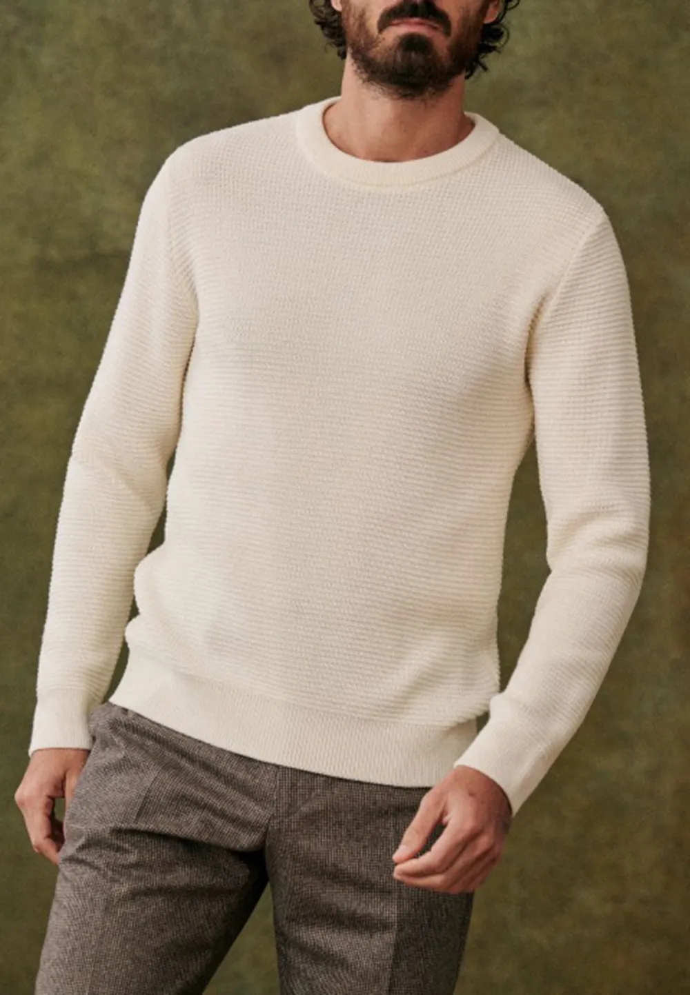 Cream Waffle Knit Crew Neck Long Sleeve Sweater