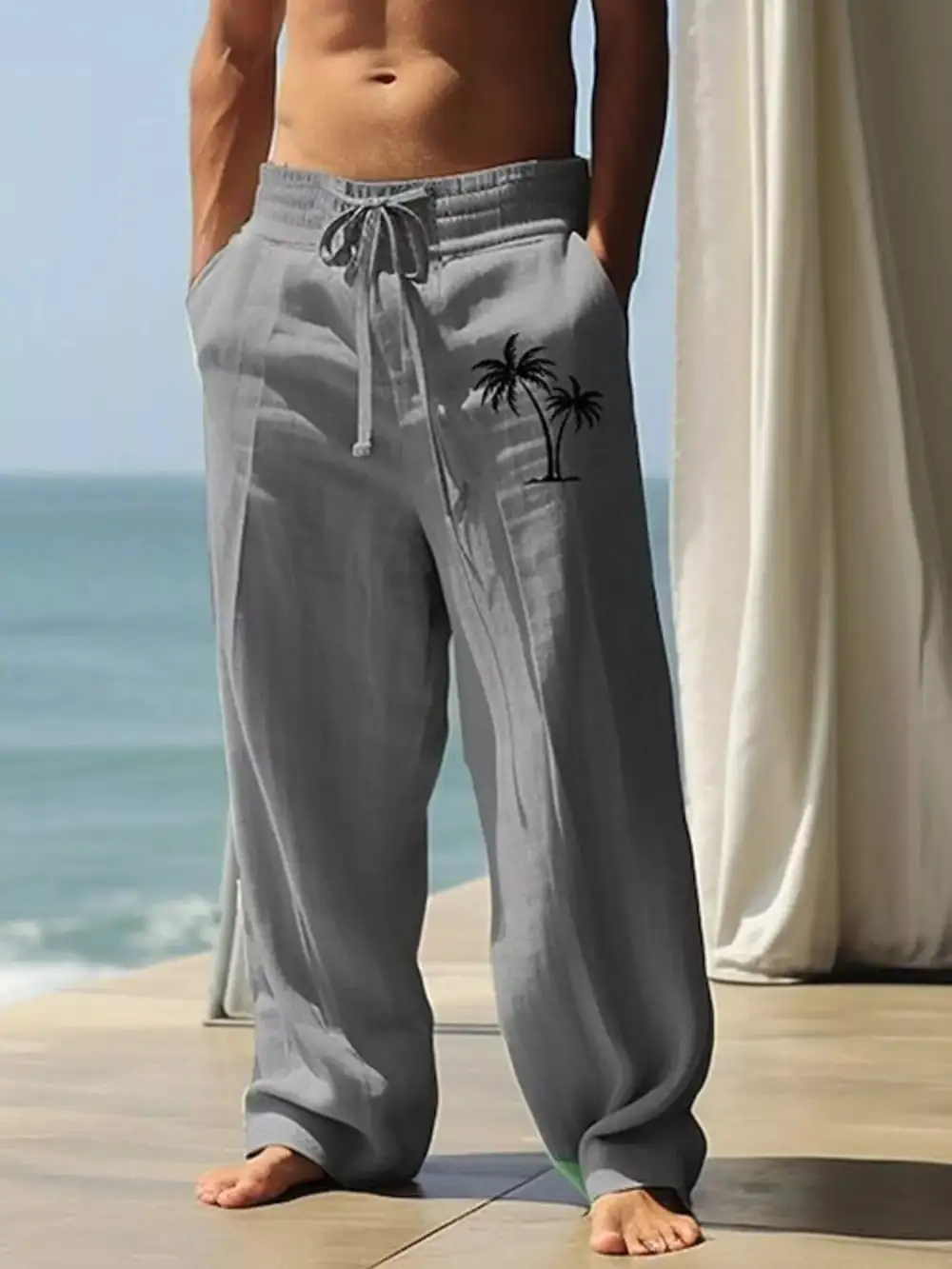 Men's Full Size Palm Tree Wide Leg Pants