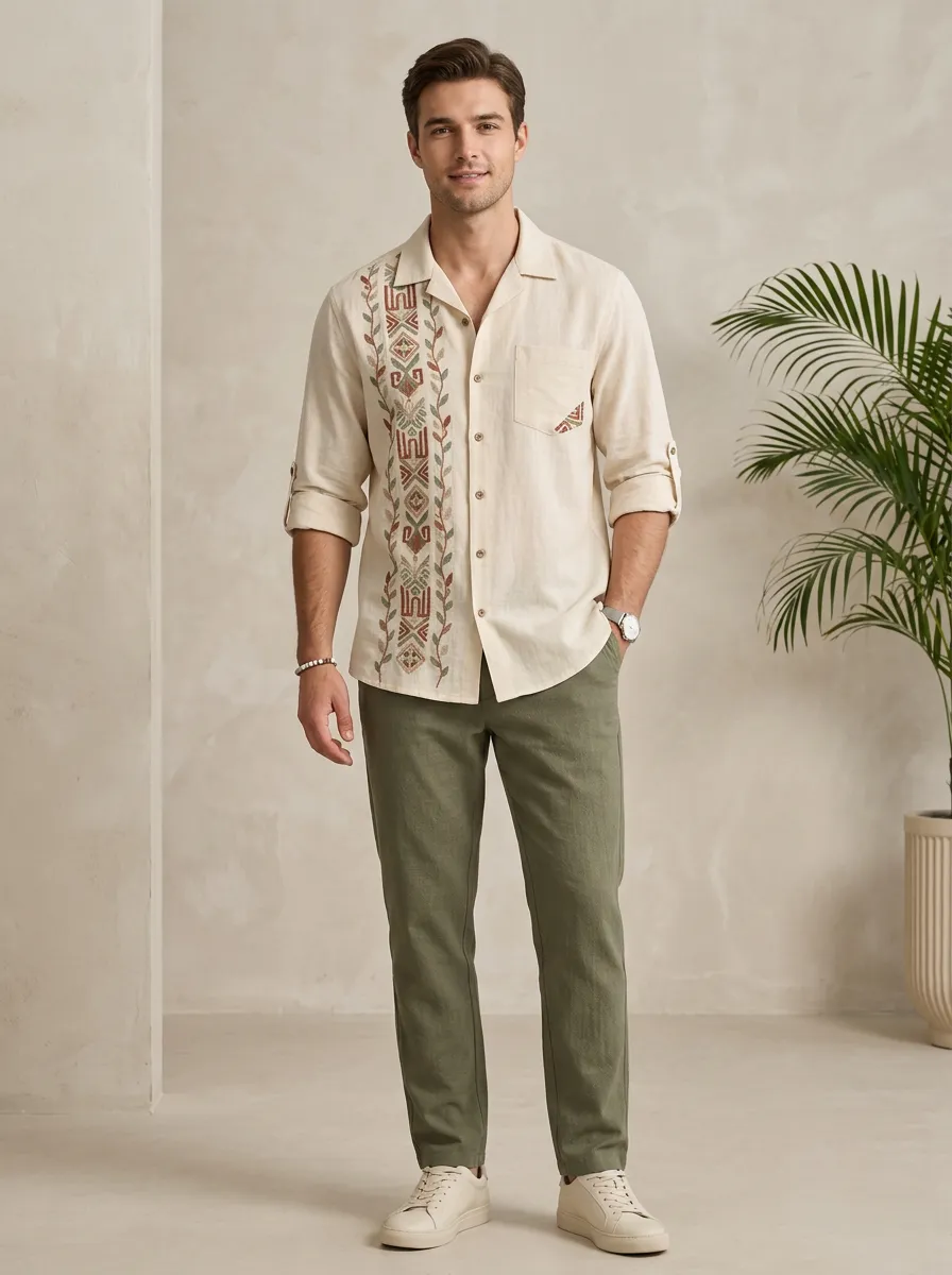 Men's Linen Tribal Boho Printed Shirt