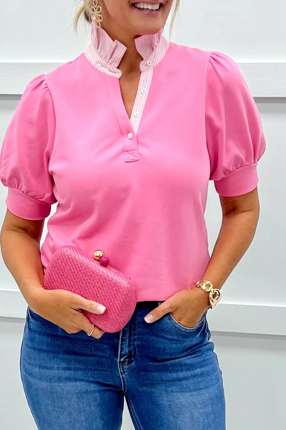 Striped Frilled Collared Blouse