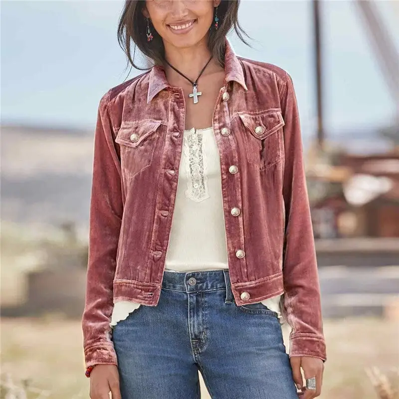 Lapel Velvet Casual Outerwear Jacket
