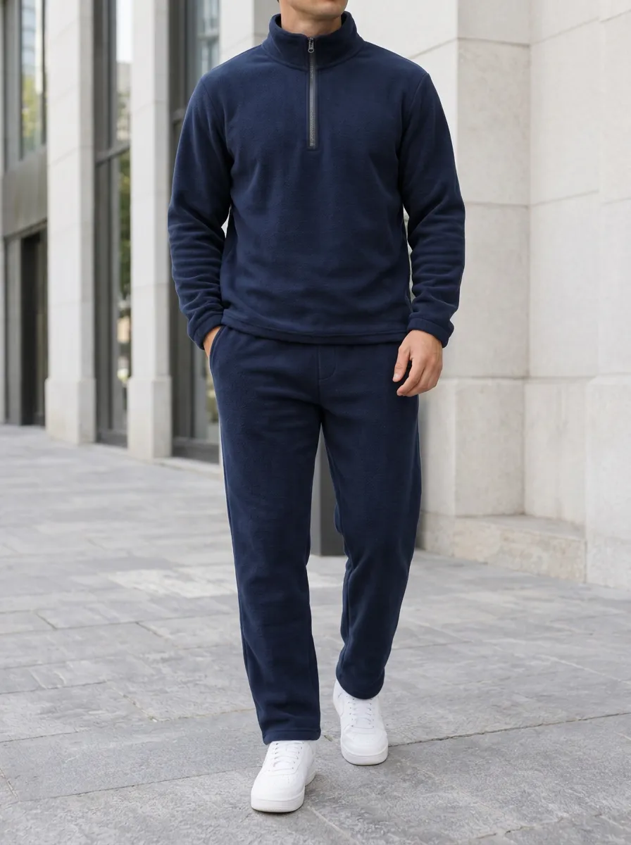 Men's Joggers and Quarter-Zip Fleece Pullover Lounge Set