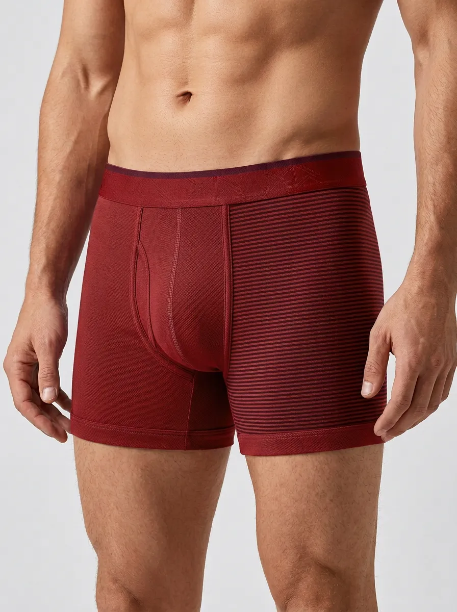 Men's Grey Striped Pattern Printed Boxer Briefs