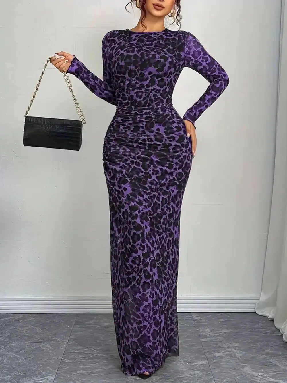 Animal Print Ruched Maxi Dress