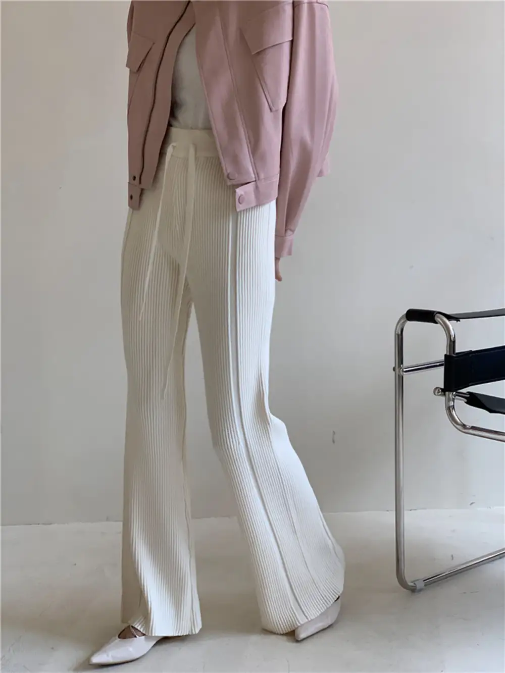 Effortlessly Drawstring Ribbed Wide Leg Pants