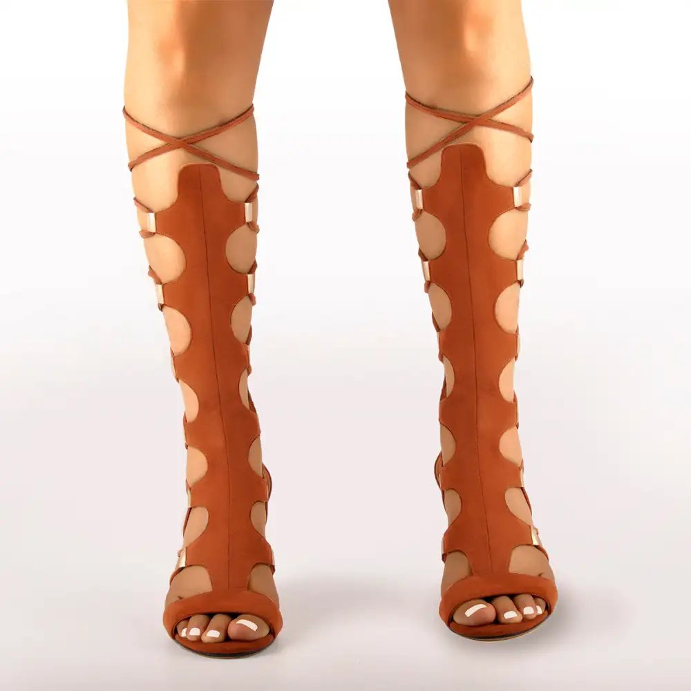 Lace Up Gladiator Cutout Wedge Boot Sandals