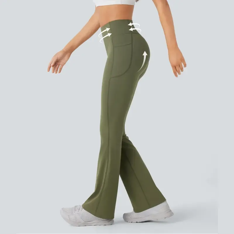 Women's UltraSculpt SoCinched High Waisted Scrunch Butt Lifting Tummy Control Pocket Shaping Yoga Bootcut Leggings