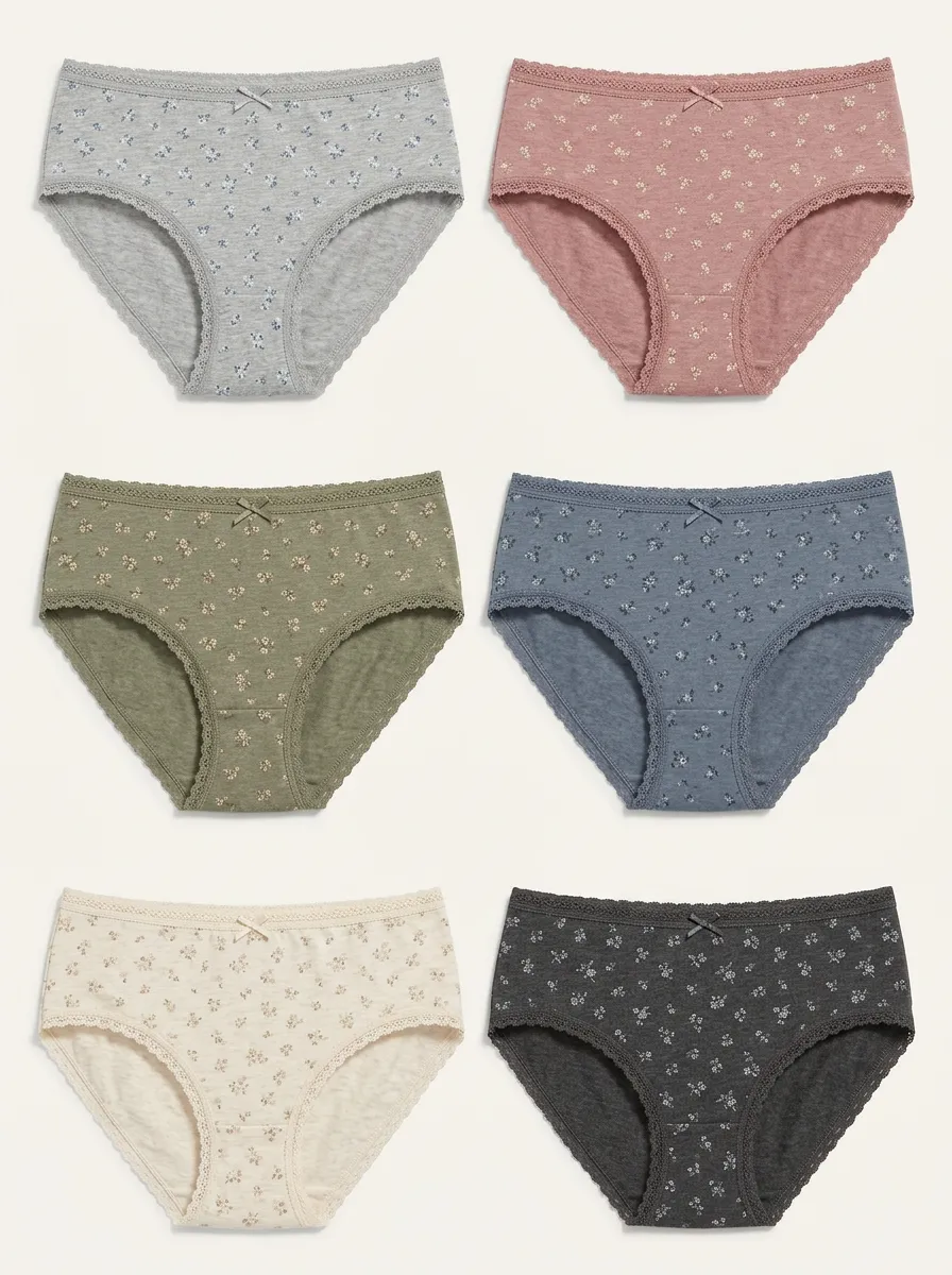 Women's Assorted Floral Patterned Lace-Trim Briefs 6-Pack