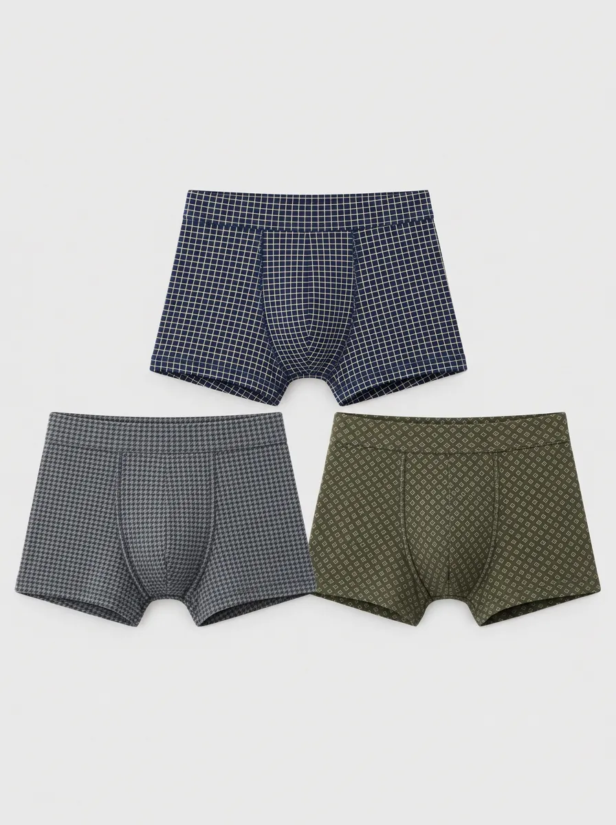 Men's Plaid Geometric Boxer Briefs 3-Pack