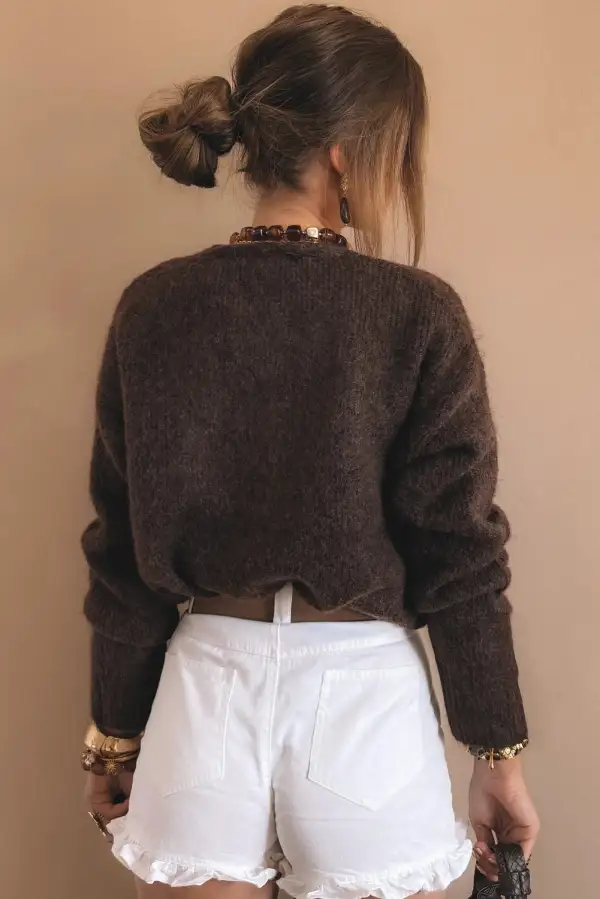Heart Metal Button V Neck Everyday Layer Cardigan